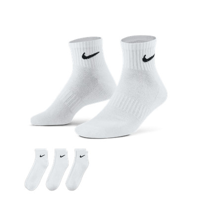 Nike Everyday Cushioned Training Ankle Socks (3 Pairs) WHITE LG