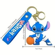 Lilo and Stitch Keychain Charm 3D Figure Stitch Playing Basketball SHIP FROM US