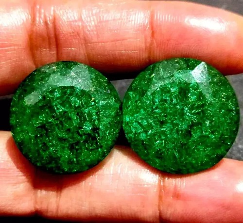 Piedra preciosa suelta verde colombiana natural corte redondo esmeralda de 70 quilates certificada 2 piezas - Imagen 3 de 8