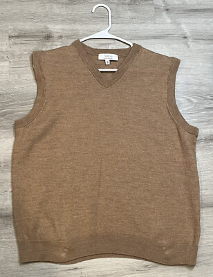 Turnbury Sweater Best  Mens XL Tan 100% Extra Fine Merino Wool V Neck Casual