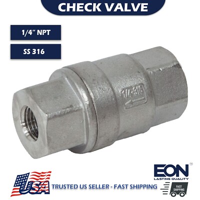 1/4'' 2-Piece Spring Vertical In-Line Check Valve Stainless Steel 316 FNPT