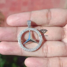 0.60 ctw  D/FL Moissanite 14K White Gold Over Mercedes Medallion Pendant 1.2"