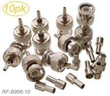 10-Pack BNC Male Crimp/Solder Type RF Connector for RG316/RG174/LMR100 Coax wire