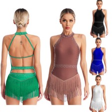 Women's Dance Leotard Workout Jumpsuit Glitter Bodysuit Tango Rompers Halter