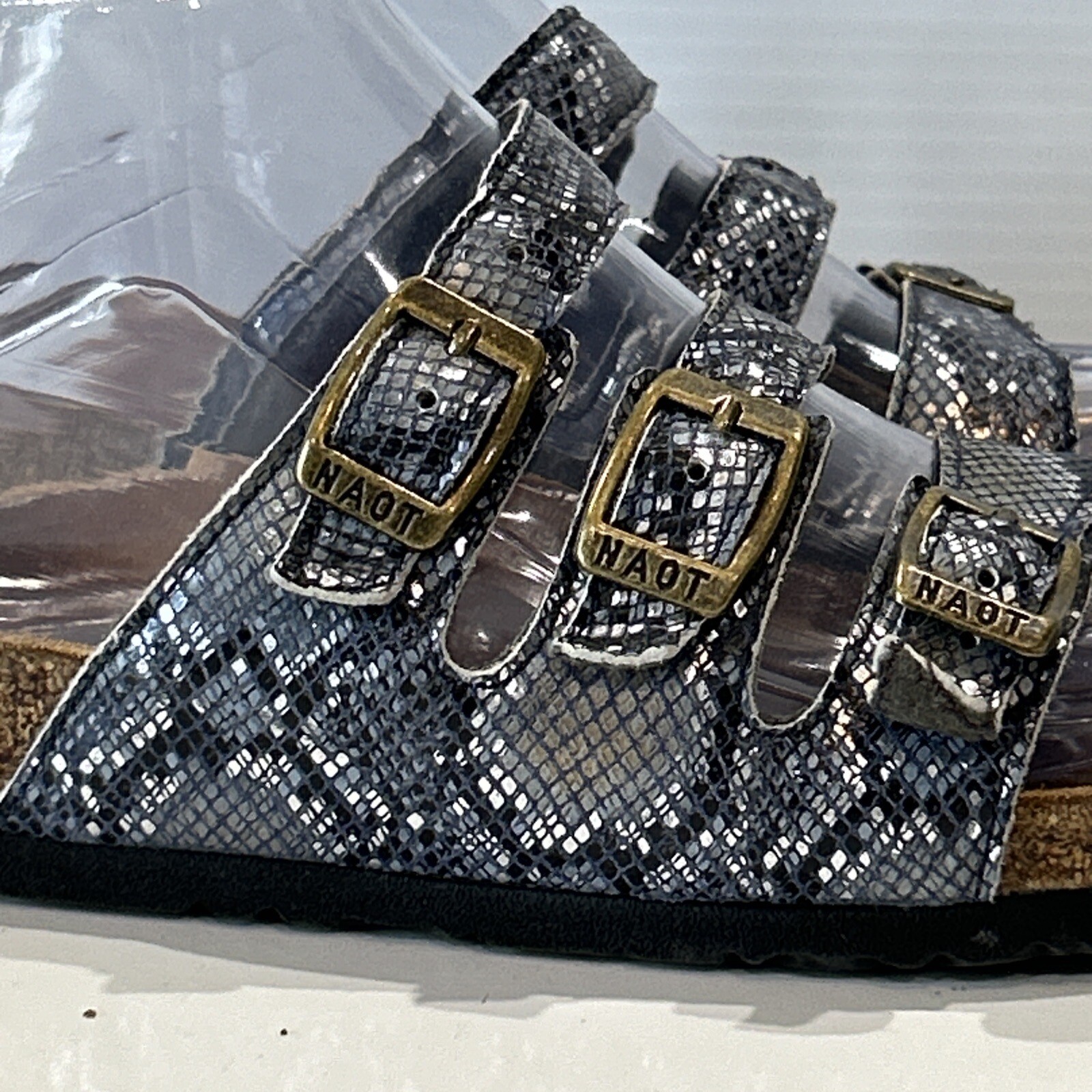 Naot Austin Navy Python 3-Buckle Strap Slide Sand… - image 2