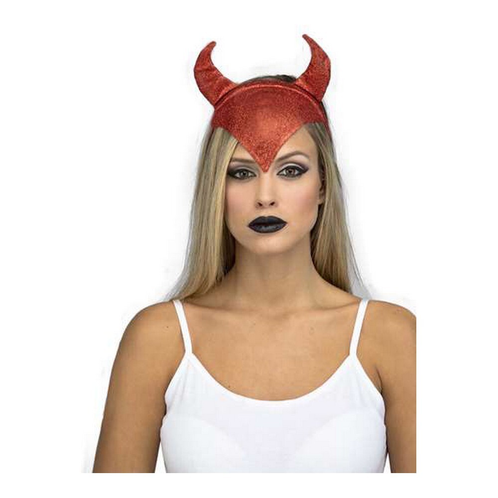 Rojo Purpurina Cuernos de Diablo Diadema Tocado Mujer Tocado Halloween Disfraz