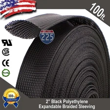 100 FT. 2" Black Expandable Wire Cable Sleeving Sheathing Braided Loom Tubing 