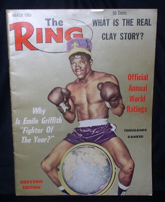 The Ring boxing magazine~March 1965, Emile Griffith Cover~Cassius, World Ranking