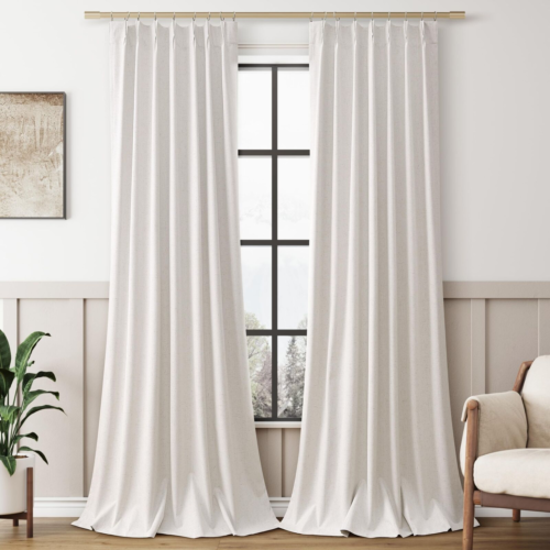 102 Inch Long Blackout Curtains 2 Panel Set for Bedroom Neutral Modern Farmho...