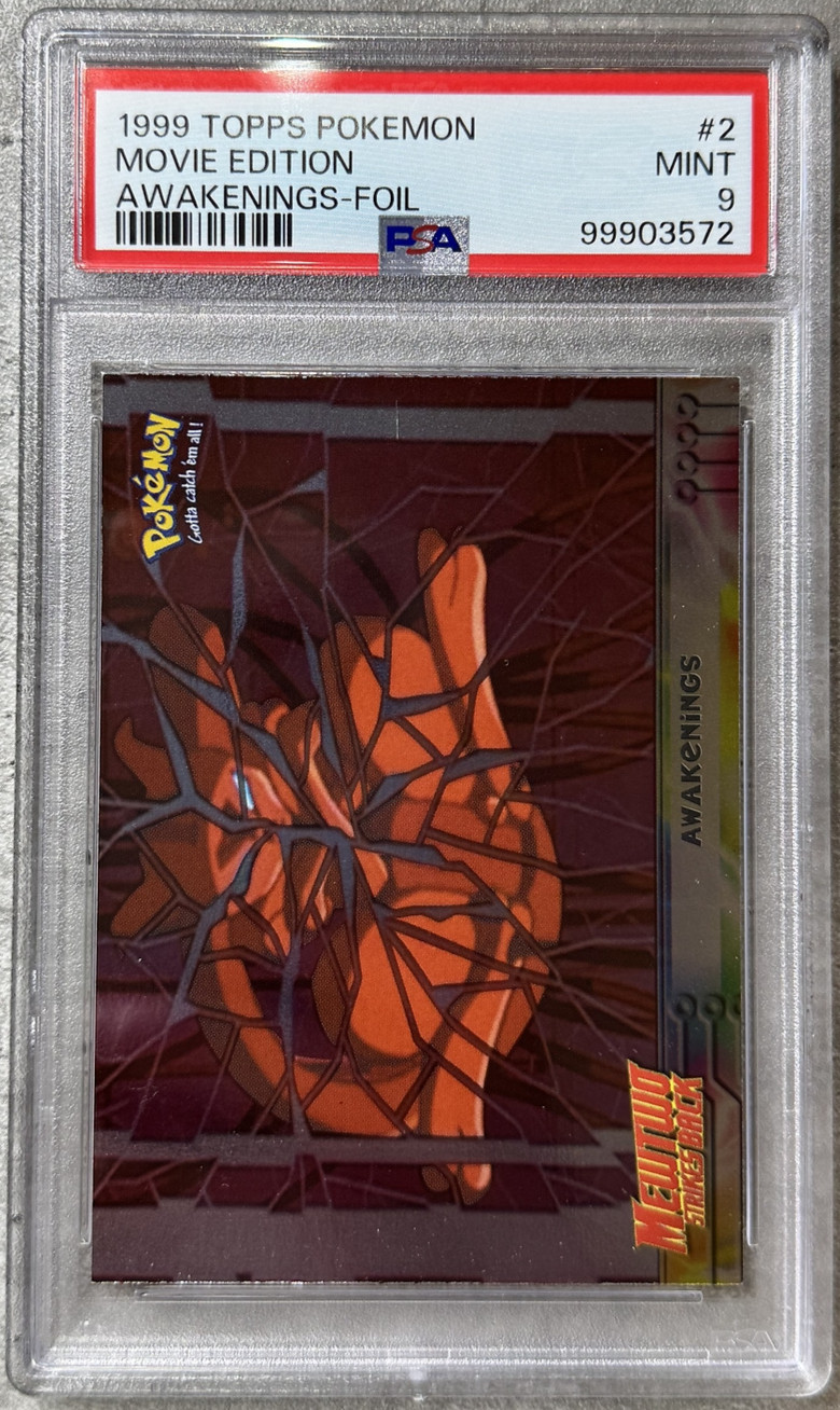 Pokémon Topps Card Awakenings Foil PSA 9 Mint, Mewtwo Movie Edition #2, 1998