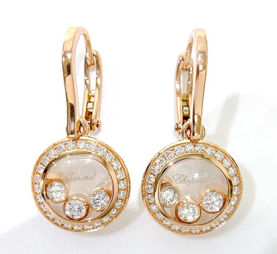 Chopard Happy Diamond Moving Diamond 6P 18k Rose Gold Icon Round Drop Earrings
