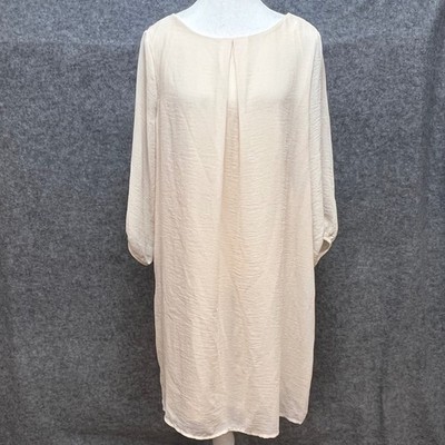 HM Cream Textured Pleated Shift Dress Long Sleeve Zip Back Summer Event Size 14