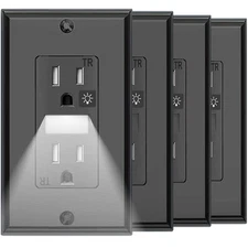 Black Wall Outlet with Night Light,Electrical Tamper Resistant Receptacle,15 Amp