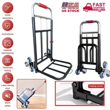 330 lbs Stair Climbing Cart Heavy Duty Folding Hand Truck Dolly 6 Wheels + Ropes