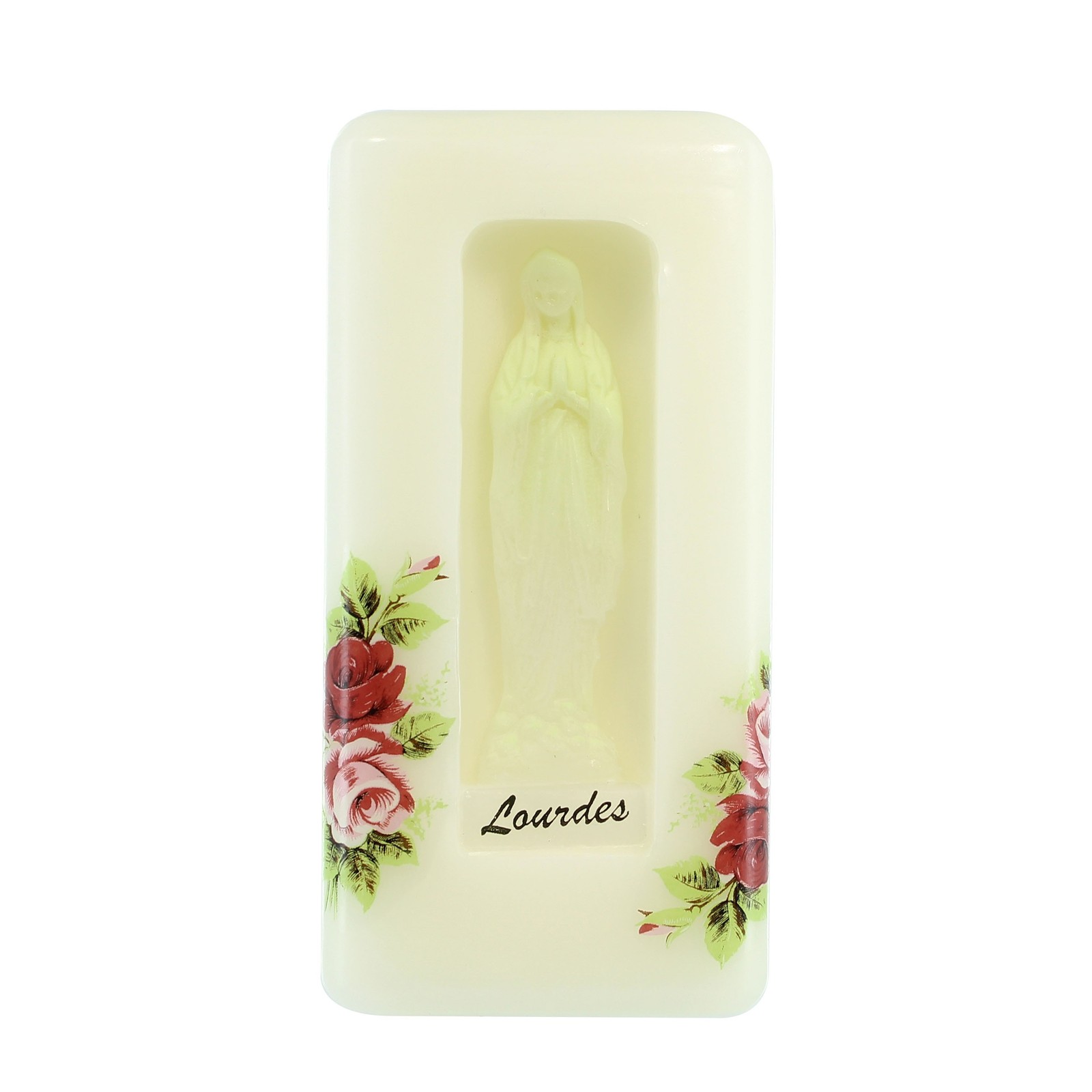 Bougie de Lourdes cubique pour coin prière et méditation chrétienne