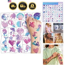 Glitter Mermaid Temporary Tattoos for Kids - 74 Individually Sheets Glitter T...