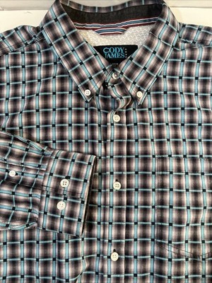 Cody James CORE Button Down Long Sleeve Shirt Men's Large Plaid Blue/ Gray
