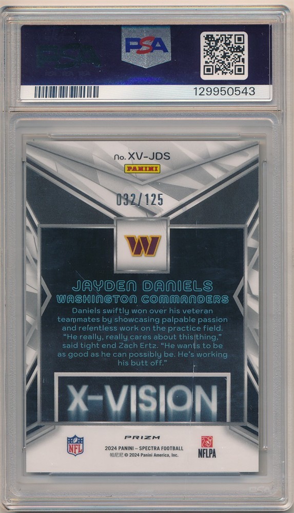JAYDEN DANIELS 2024 PANINI SPECTRA RC ROOKIE X-VISION COMMANDERS PSA 10 GEM MINT view 2
