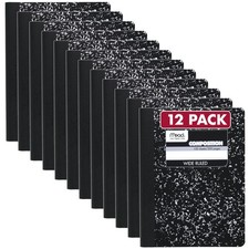 Composition Notebooks 12 Pack Wide Ruled 7-1/2 x 9-3/4 100 Sheets Mead Paper