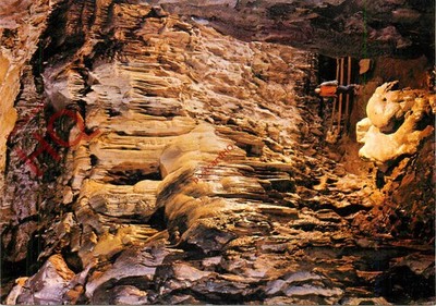 Ansichtskarte - Pooles Höhle, Blick am Ende der Höhle, Flowstone und River Wye