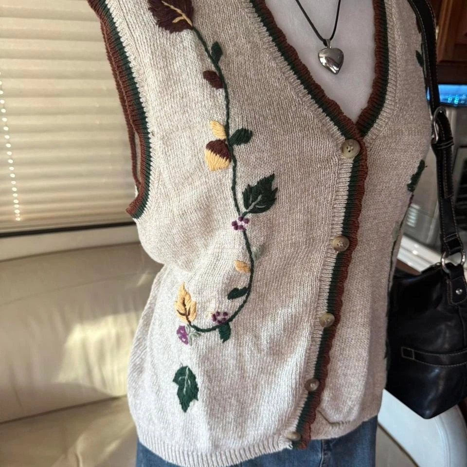 Cárdigan suéter chaleco vintage otoño cottagecore abotonado Foto 2 de 4