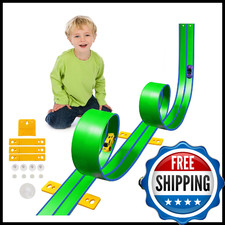 15 Ft Flexible Race Car Track Aqua Green for Kids,Flex Track Starter Set Compa