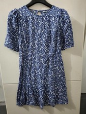 Old Navy Dress Womens L Blue Mini Short Sleeve Floral Ditsy Open Back Smock Boho
