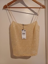 BNWT Mango Sequin Strappy Top Camisole Cami Vest Party Size UK XS