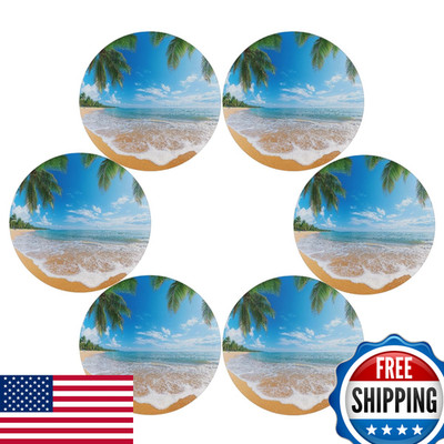 Auuxva Round Placemat Set Of 6 For Dining Table Palm Tropical Ocean Sea Beach