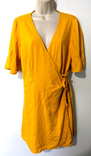 Old Navy Women's Wrap Mini Dress Sz Large Squash Cotton Blend Bell Sleeve EUC