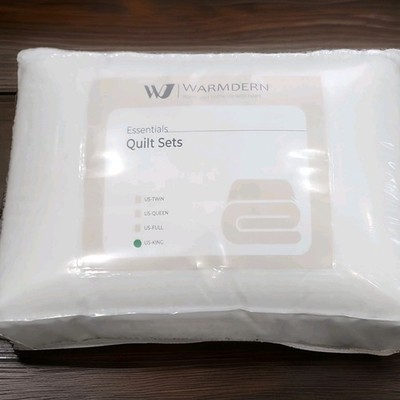 WARMDERN King Quilt Set White Solid Color Rectangular Essentials
