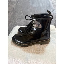 Dr. Martens Delaney Black Patent Leather Lace Up Side Zip Boots Kids Girls US 3