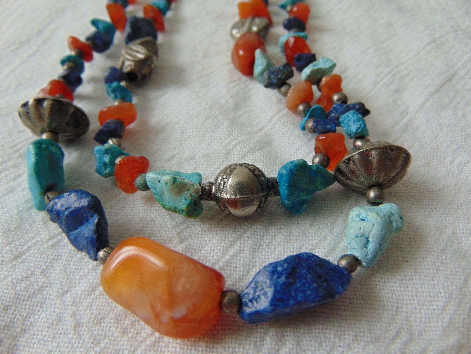 vintage Southwestern look colorful semi precious stones double strand necklace