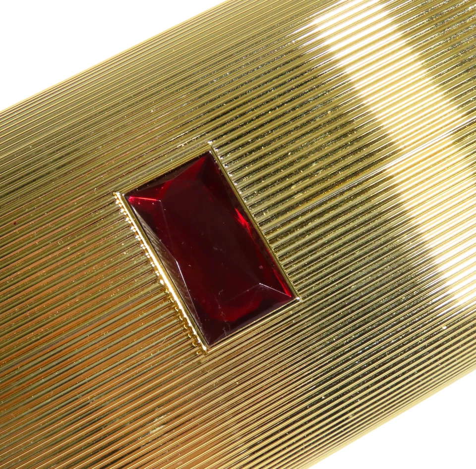 Bolso de mano vintage dorado metálico BARREL con cierre de estrás rojo Foto 3 de 4