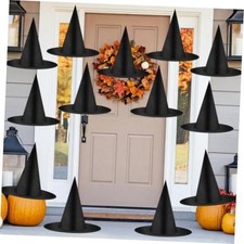Black Witch Hats with Rope - Halloween Decorations - 12 PCS