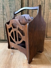Vintage MCM Wood Magazine Rack 4 Slot Geometric Cutout Book Holder 16