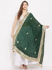Partywear Bandhani Green Dupatta/Stole Silk Blend Embroidered Scarves
