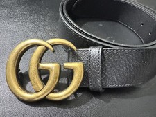 Authentic Unisex Black Leather Gucci Marmont Wide Belt Size 120cm Gold GG