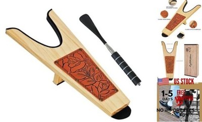 en Boot Jack for Cowboy Boots with Wide Opening Design & Shoe Horn 2-in-1 Wood