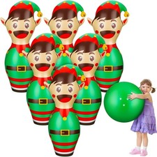 7 Pcs 27 in Giant Christmas Inflatable Bowling Set Elf Inflatable Games for Kids