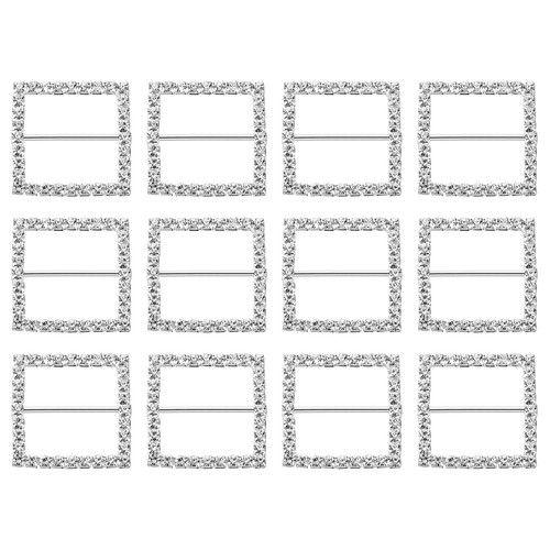 Square Rhinestone Ribbon Buckle, 12Pcs 30mm, Silver White 634149211425 ...