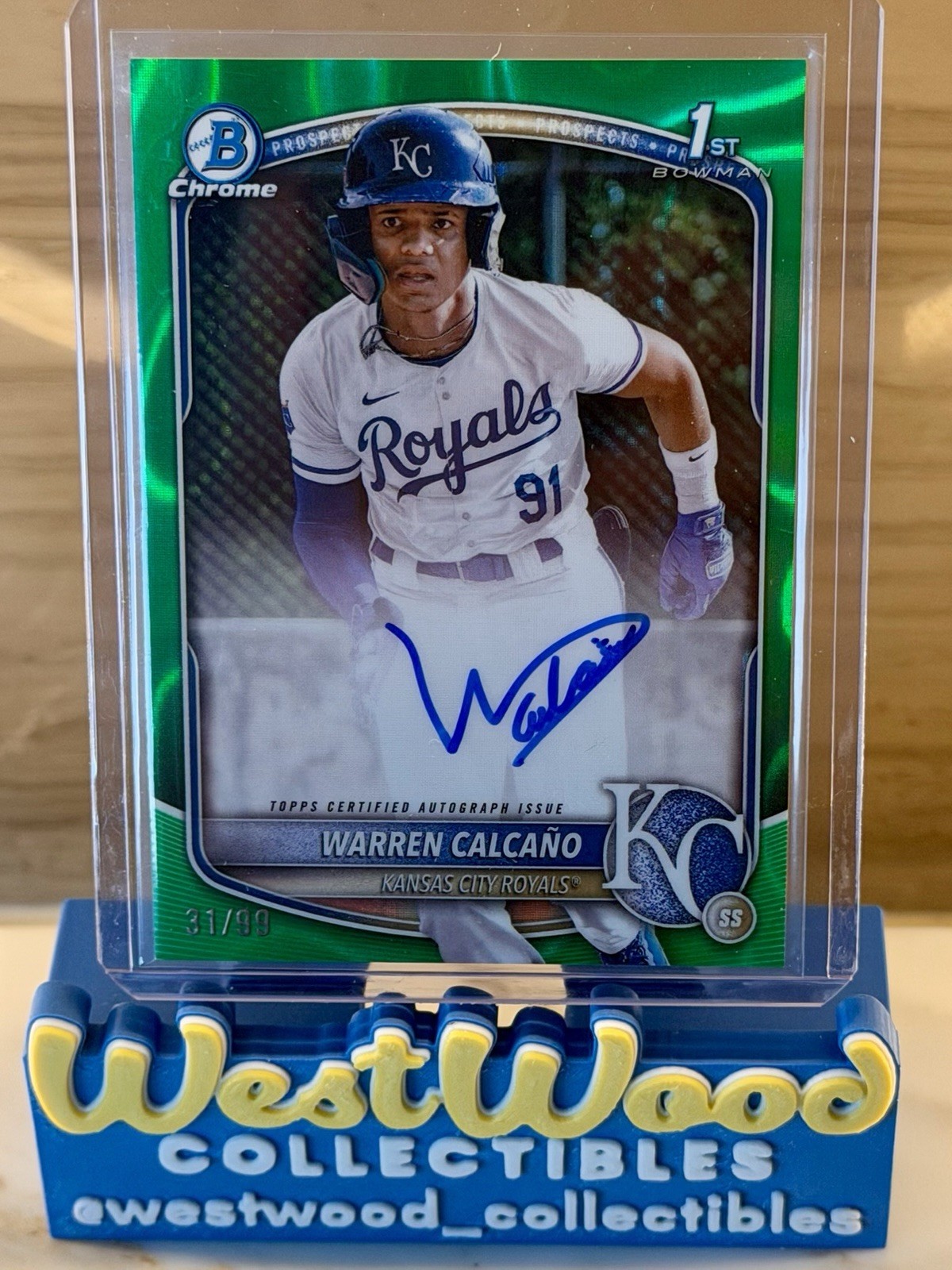 2025 Bowman Chrome WARREN CALCANO 1sf Green Lava Refractor Auto /99 CPA-WC AU RC