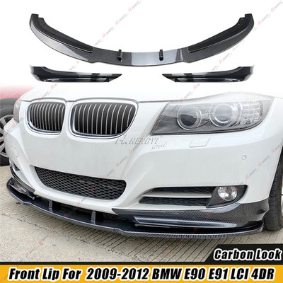 Fits 2009-2012 BMW E90 E91 LCI 4DR Sedan Carbon Style Front Bumper Lip Spoiler