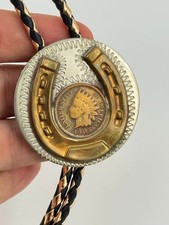 Vintage Bolo Tie Western Cowboy Southwest Bennett Bolotie Horseshoe 1905 Coin