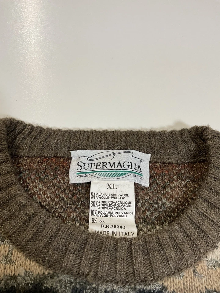 Vintage Supermaglia Knit Sweater Sz L Abstract Made In Italy Grandpa Dad 80s - Image 3 of 4