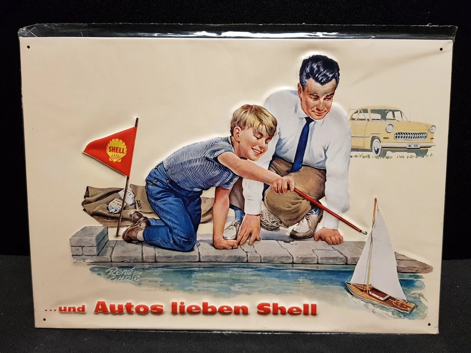 Shell Blechschild und Autos lieben lim. Edition Motiv 1962 20x30 cm Aufl. 4.980 - Bild 1 von 2