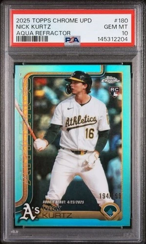 2025 Topps Chrome Update Nick Kurtz RC Aqua Refractor /199 PSA 10-pop 4