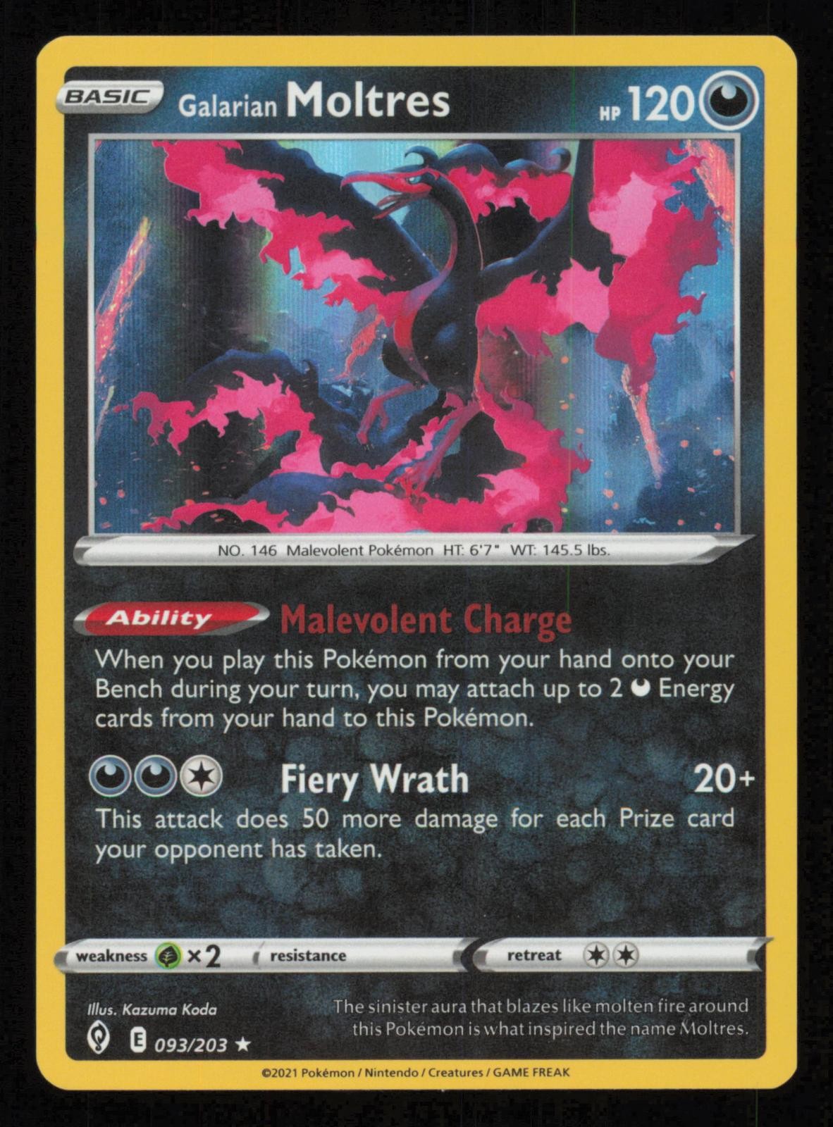 Galarian Moltres 093/203 Holo Rare Evolving Skies Pokemon Lightly Played