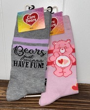 New Care Bears 2 pk love a lot/bears just wanna have fun Socks Size 6 1/2-12