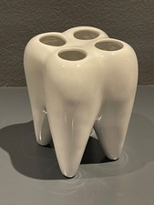 White Ceramic Toothbrush Holder Molar Shape Desktop Pen Organiser for Bathroom